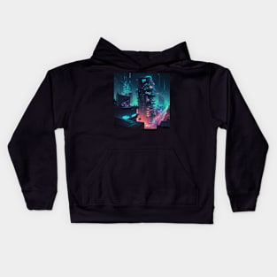 Skyline View of a Cyberpunk City Kids Hoodie